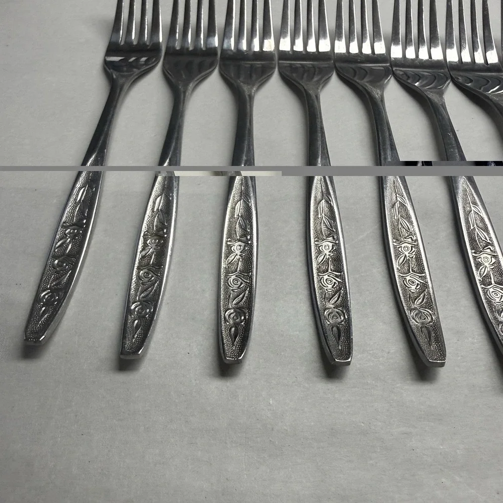 8 Vintage Customcraft CUS1 Dinner Forks Roses Stainless Steel Flatware